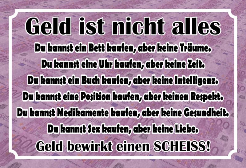 Blechschild, 20 x 30 cm, Geld ist nicht alles, Humor, Weisheiten, FUN