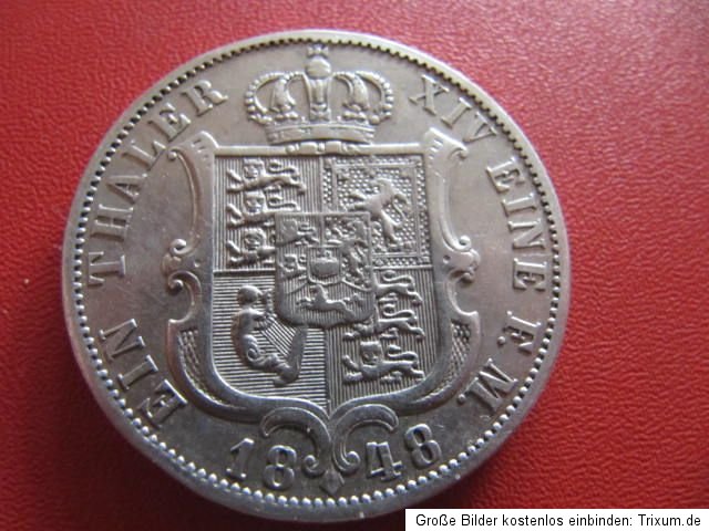 Altdeutschland 1 Taler 1848B Silber Ernst August König von Hannover