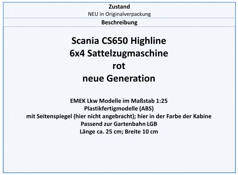 863013 Scania CS650 Highline 6x4 Sattelzugmaschine,schw.-metallic,EMEK 1:25 NEU