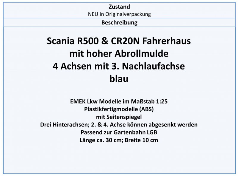 Wechsellader & Abrollmulde,blau FH 20814 Scania R500 EMEK 1:25,NEU& CR20N FH