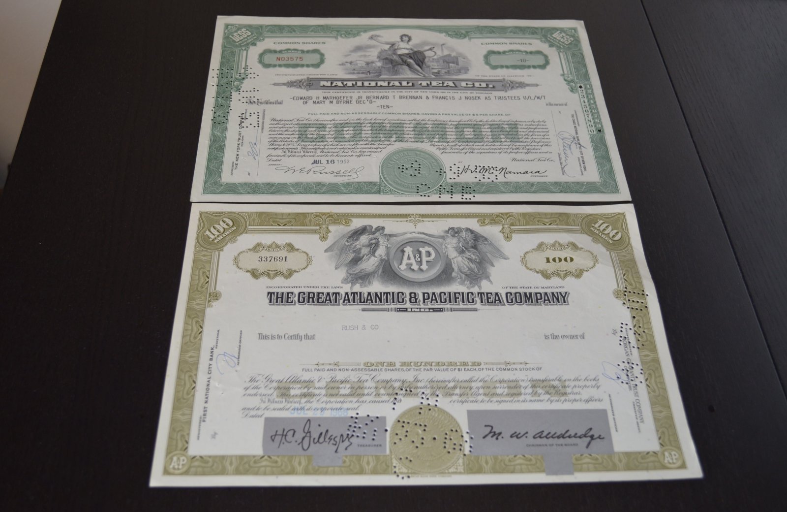 USA, AMERIKA, Historische Handels-Nahrungsmittel-Aktien/Shares von 1953