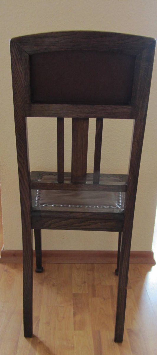 antike Sitzgarnitur Set Esstisch 6 Stühle Stühle um 1900 Holz + Leder