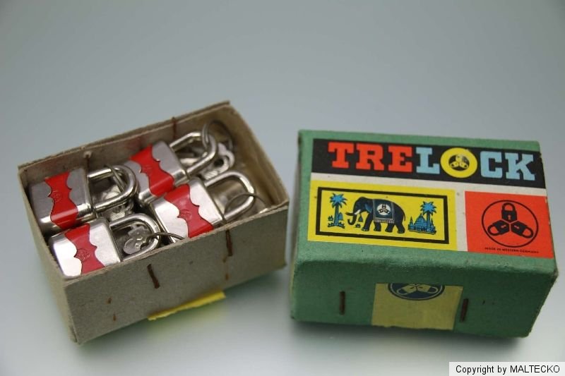 RAR Lagerfund 1 Duzend 12 Stück Trelock Vorhängeschloss VINTAGE in OVP NOS