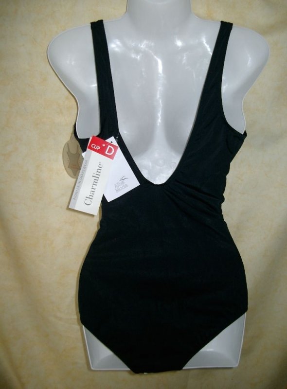 Badeanzug schwarz-hellgrün mit Muster von ALBA MODA Charmline Gr.48 Cup D NEU