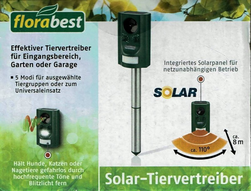 PIR Ultraschall Solar Tiervertreiber Animal Repeller Garten Nagetiere Abwehr DE