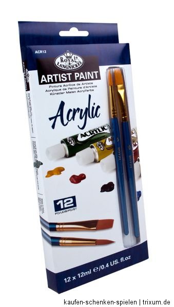 Acrylfarben   Set 12 x 12 ml Farben Künstlerqualität + 2 Pinsel