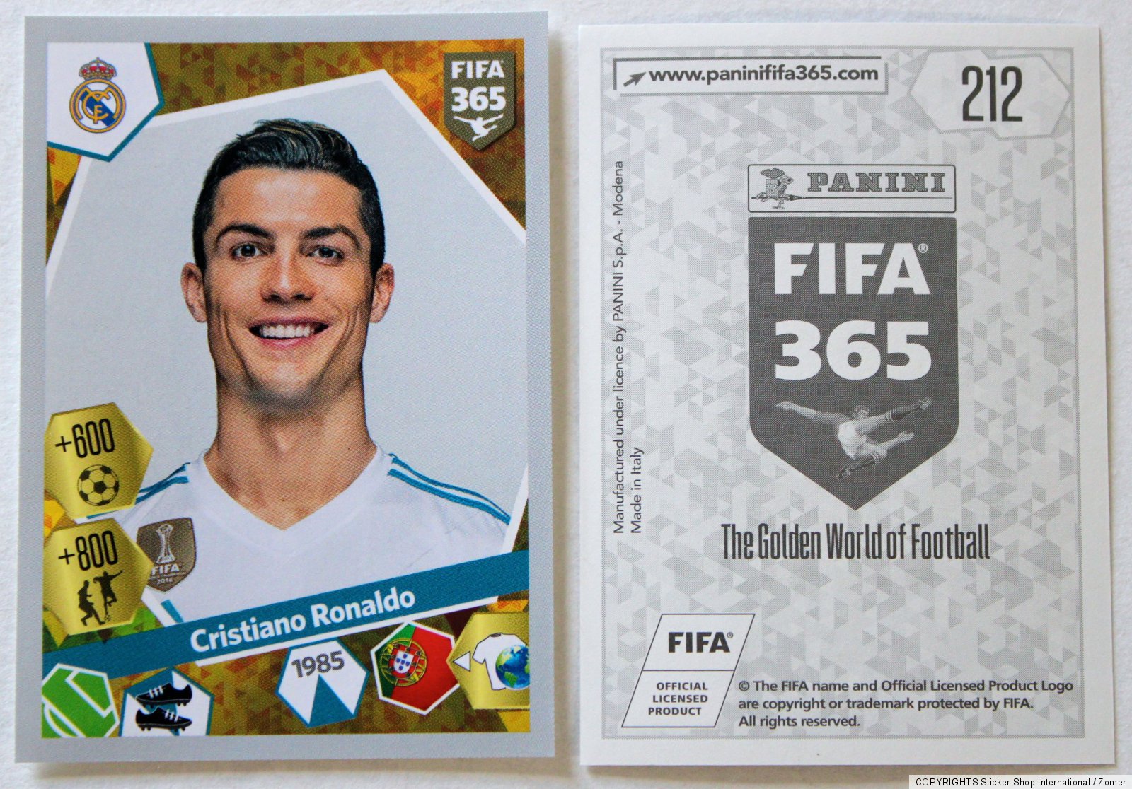 Panini Soccer Sticker Card Cristiano Ronaldo No 212 Fifa 365 2018 Rare