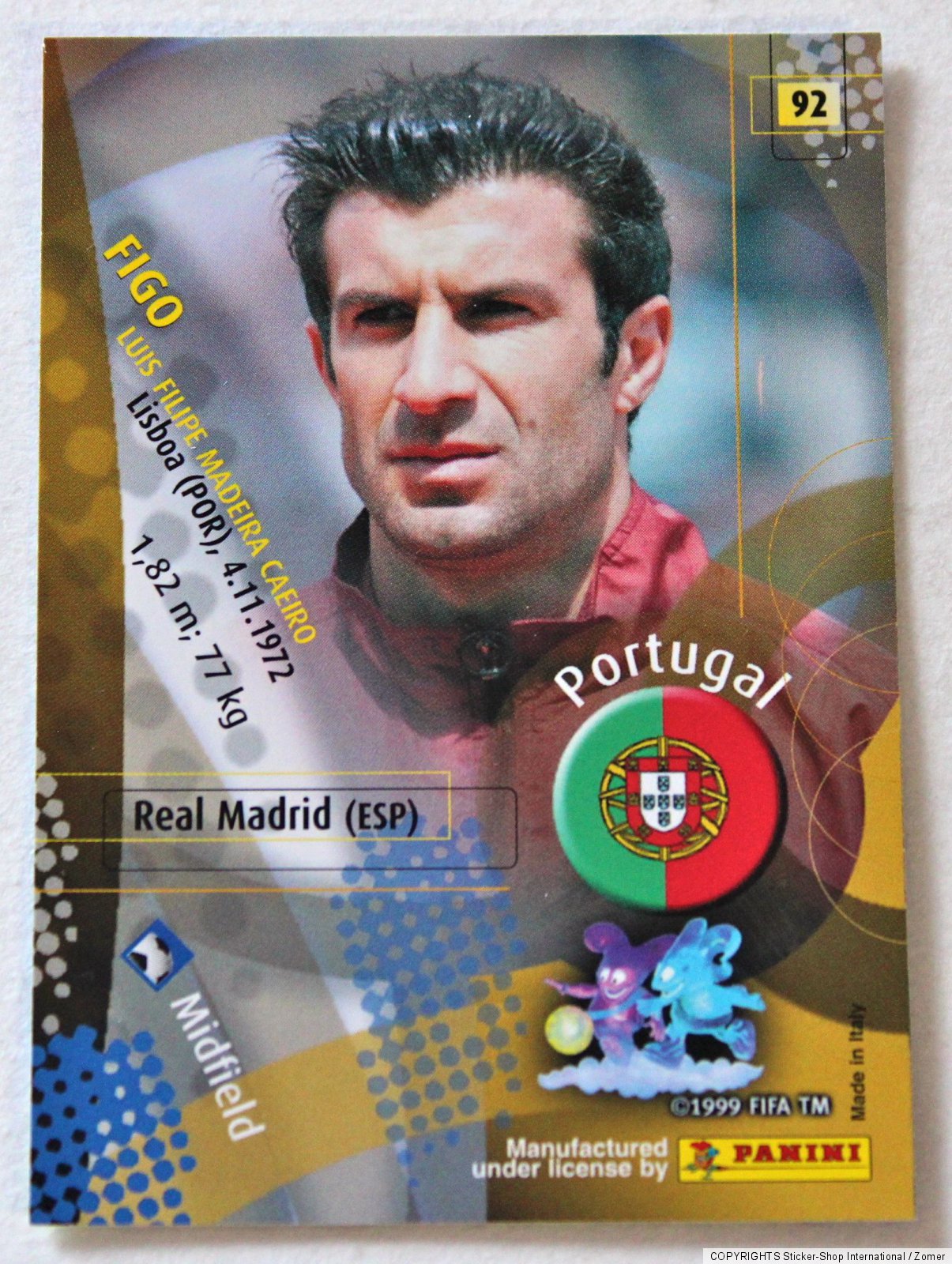 Panini Soccer Trading Card Luis Figo Portugal No. 92 World Cup 2002