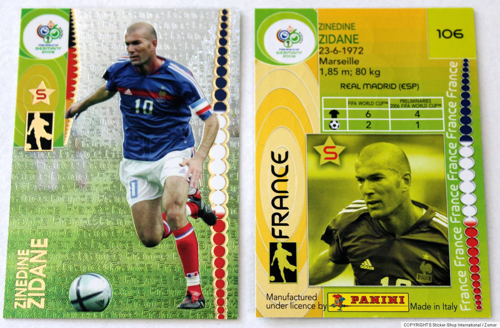 Panini Trading Card Zinedine Zidane No. 106 World Cup 2006 No Prizm ...