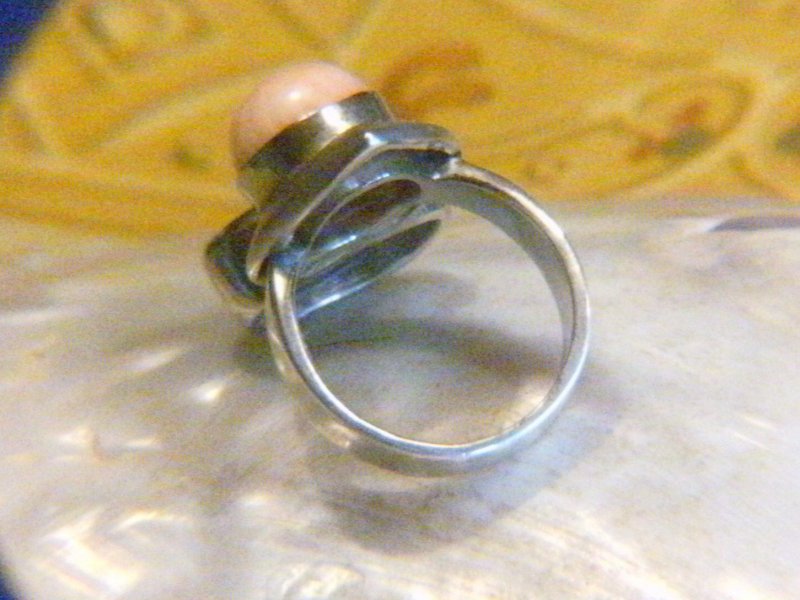 UNIKAT Black / Schwarz Boulder Opal Engelshaut Korallen Silber Ring RG