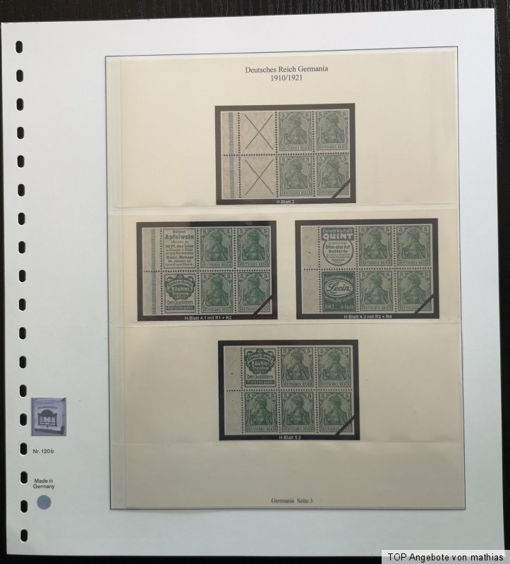 H-Blätter Germania 1910 - 1921 Vordruck T-System farbig ...