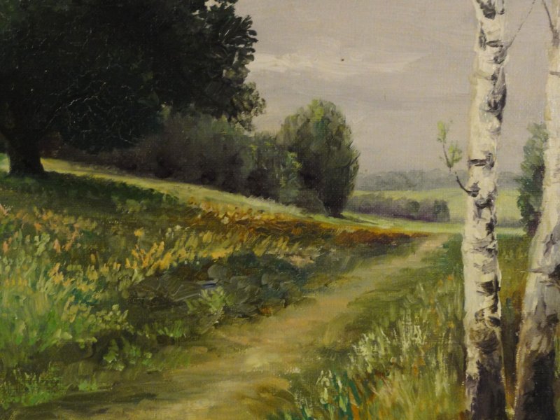 Rudolf Schmidt herrliches Landschafts Gemälde PARTIE MIT WEGEN