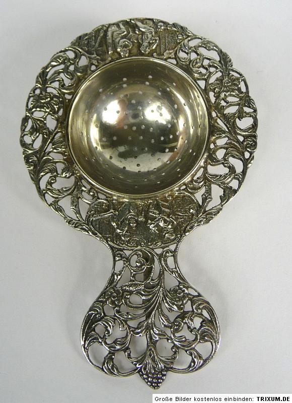 Teesieb, deutsch, um 1900. 800 er Silber (gestempelt, siehe Foto)