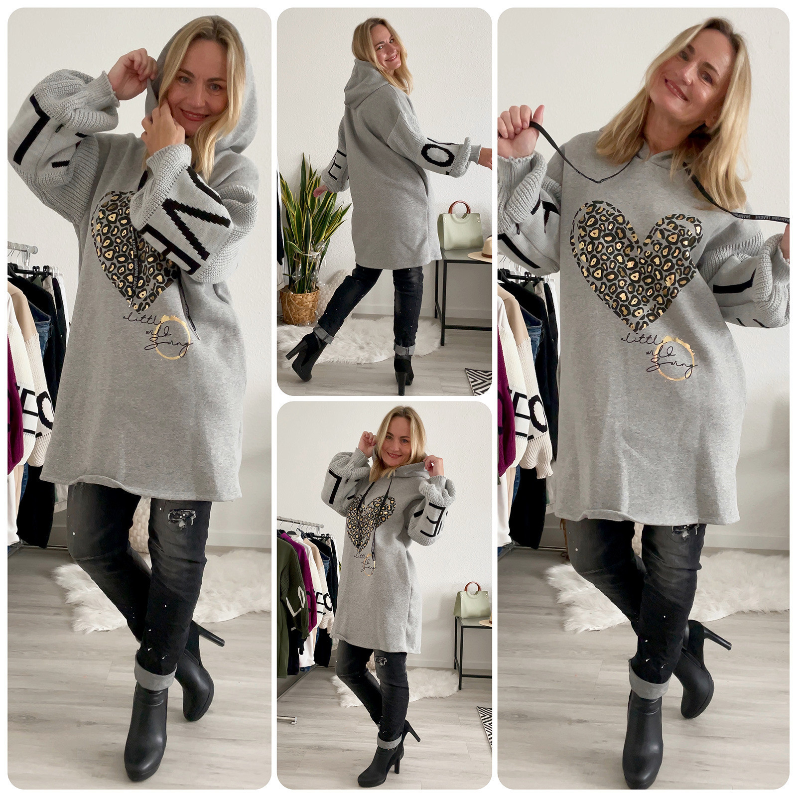italienische Mode Damen Hoodie Kapuzenpullover lang oversize online kaufen