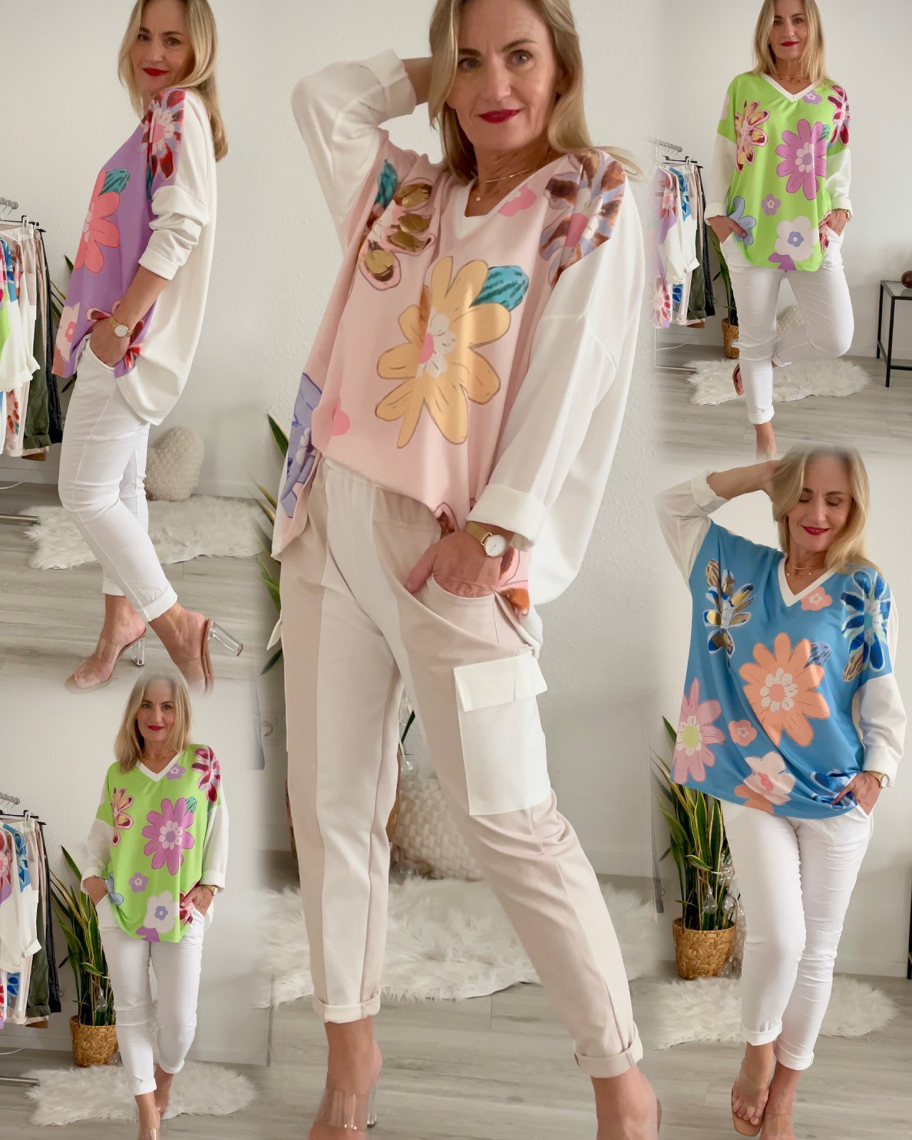 Damen ausgefallenes Blumen Shirt Pullover new collection Made in Italy