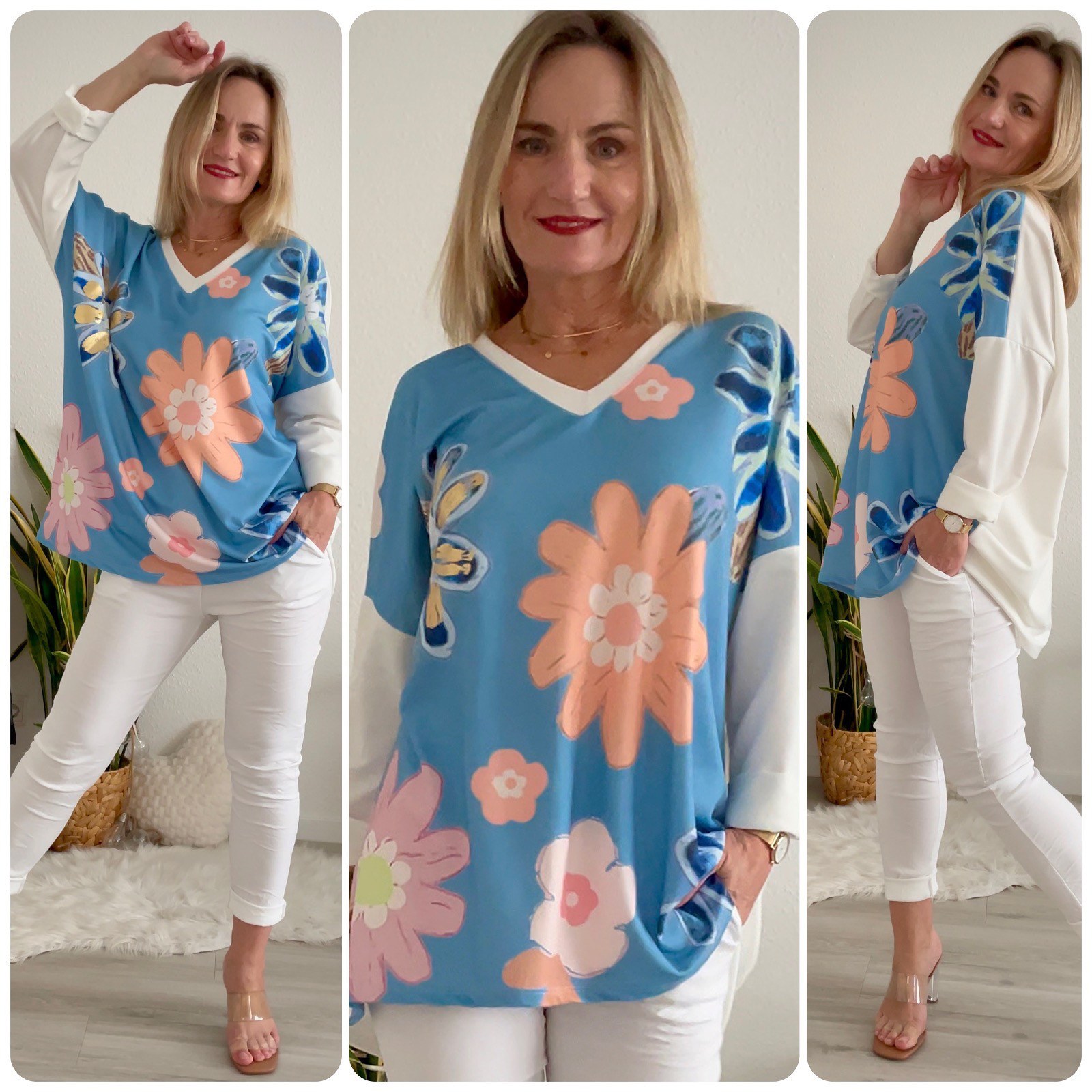 Made in Italy new collection Blumen Shirt oversize Damen