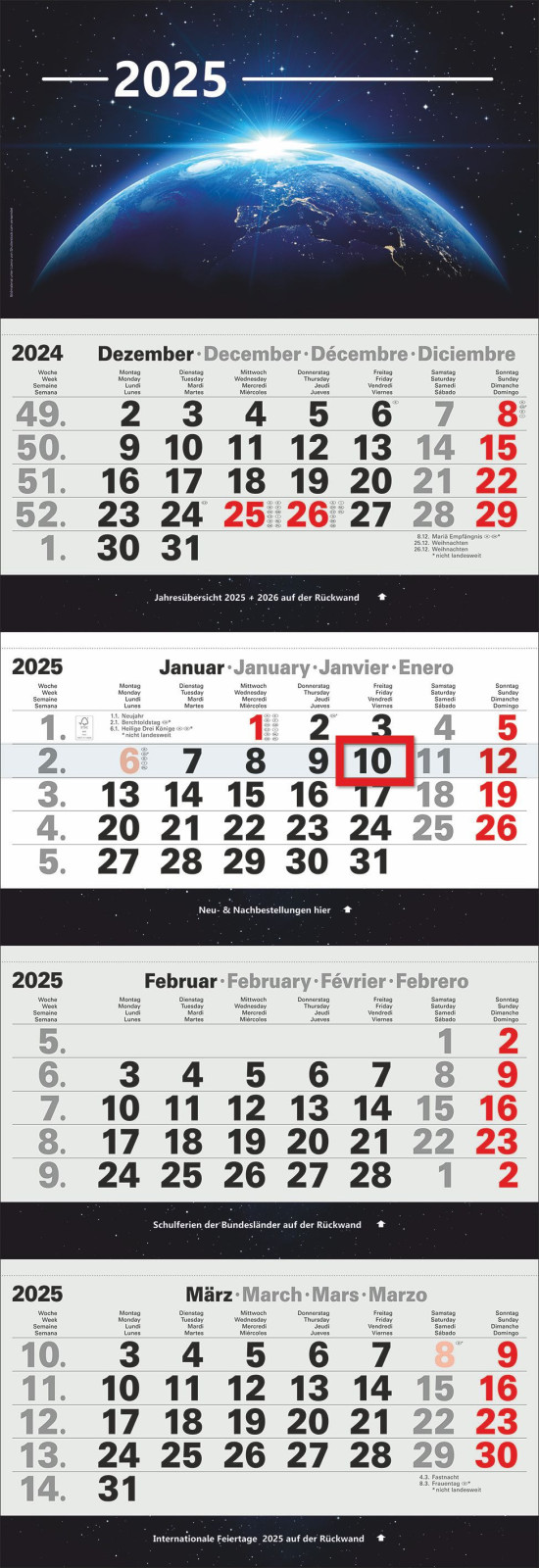 4-Monatskalender 2025 mit Bild Universum