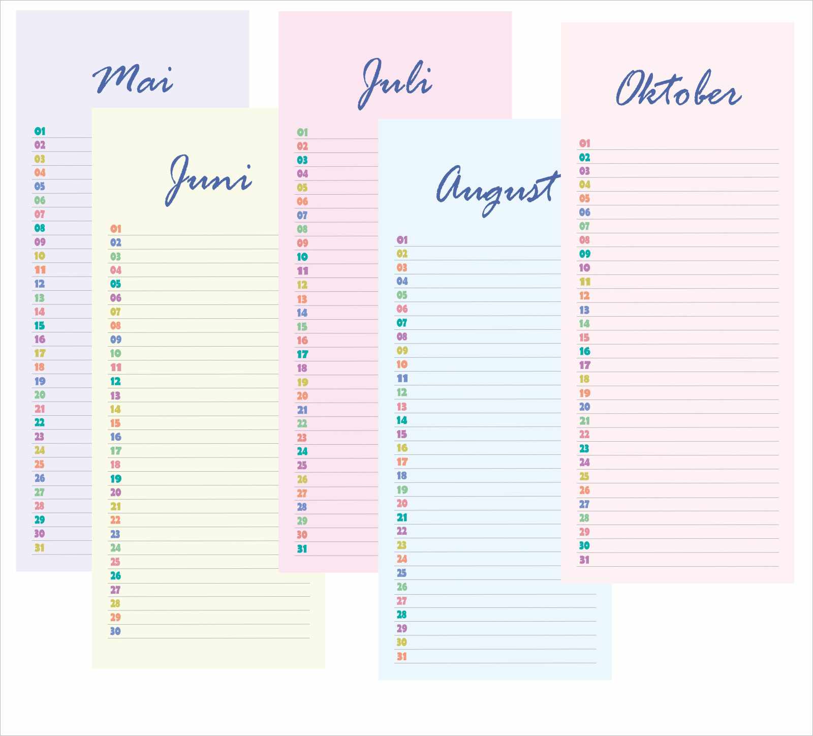 Geburtstagskalender Pastell Streifenkalender immerwährend