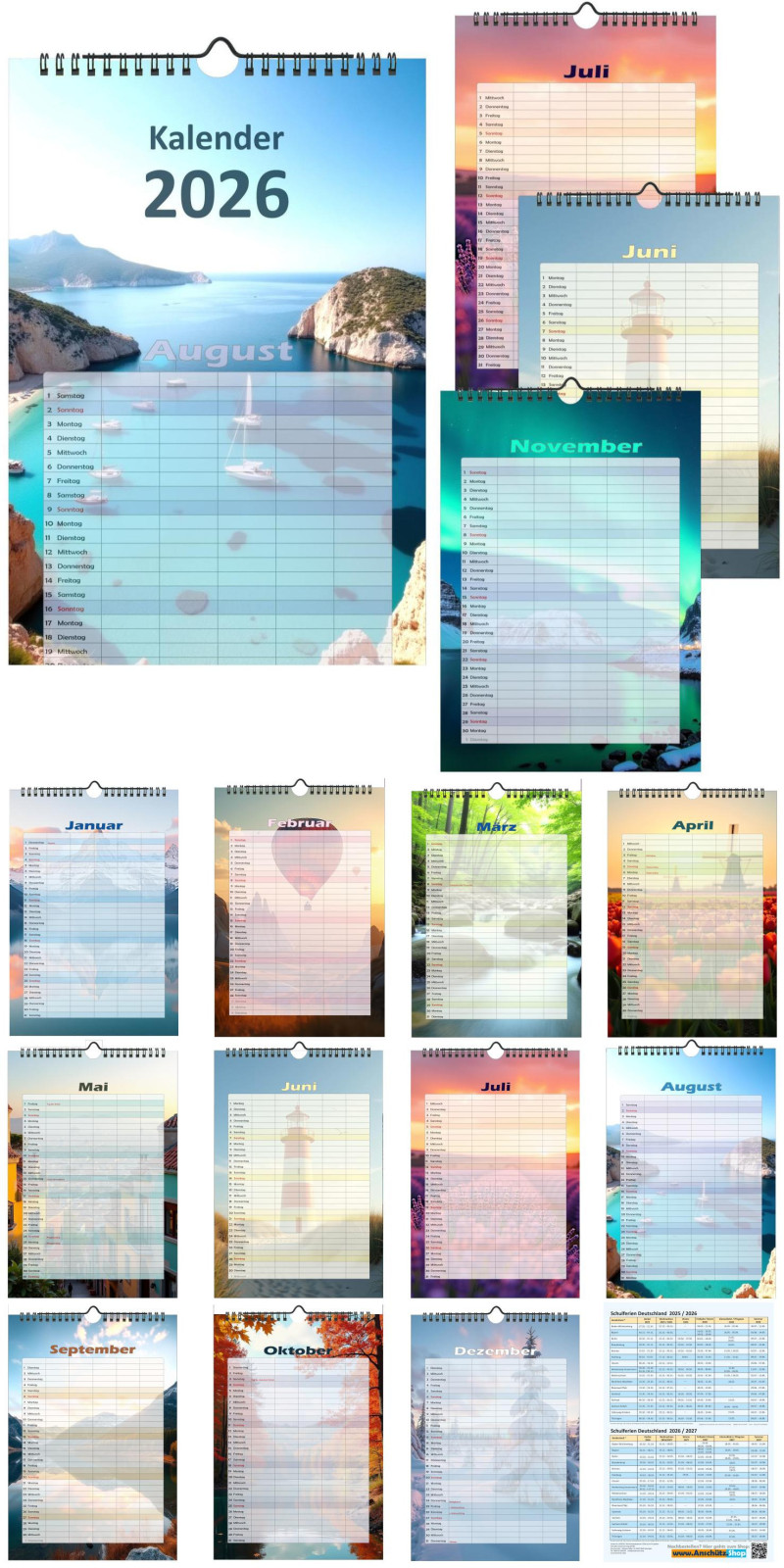 Bildkalender 2026 Terminkalender Familienplaner 32x22cm