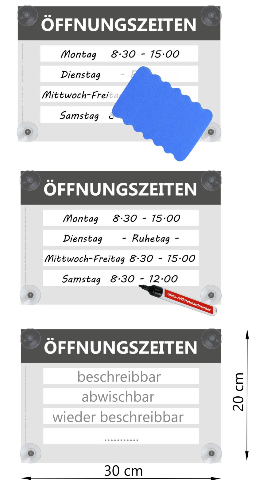 Schild für flexible Öffnungszeiten Acrylglas beschreibbar A4