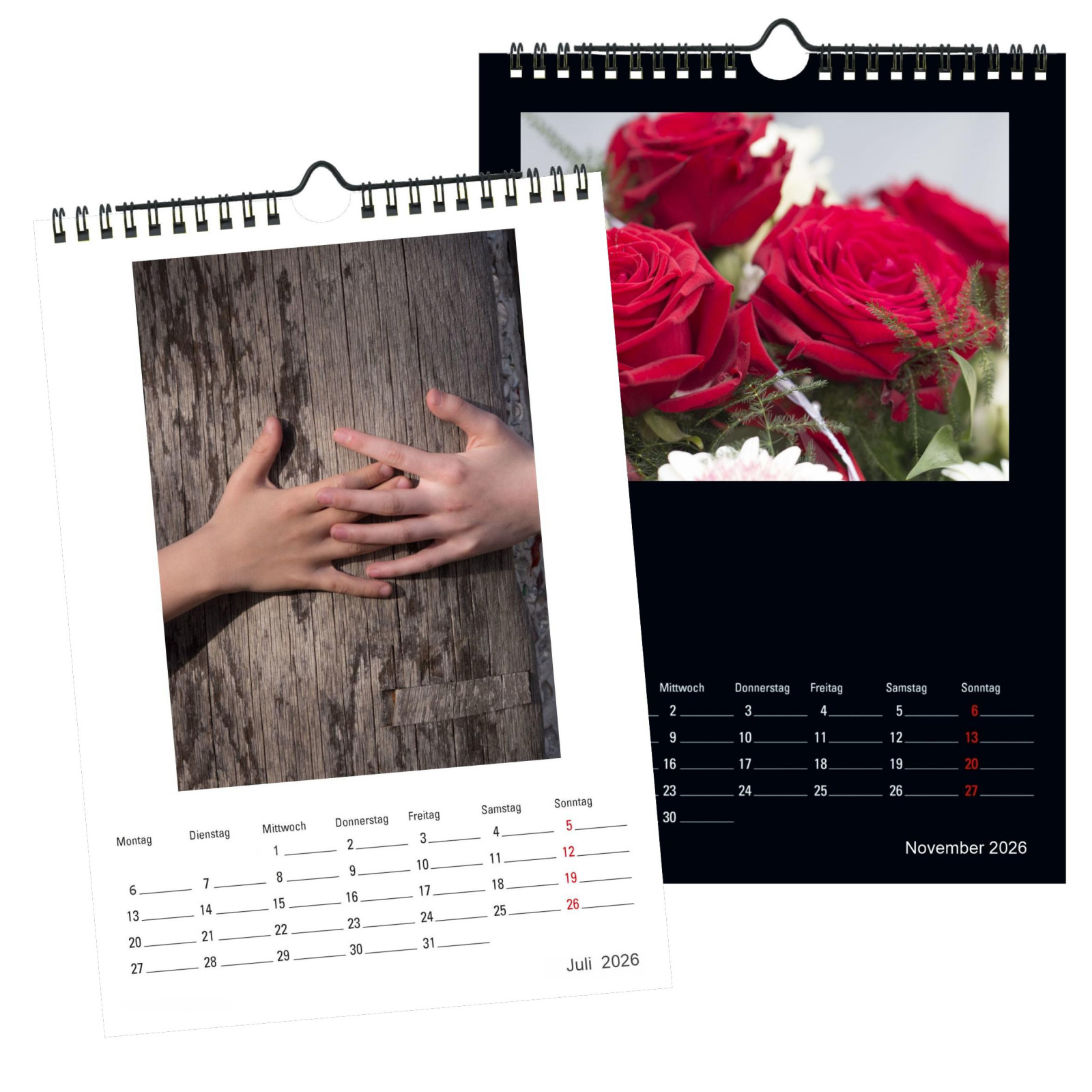 Premium Foto- Bastelkalender 2026 mit schwarzer Vorder- und weißer Rückseite für beidseitige Nutzung